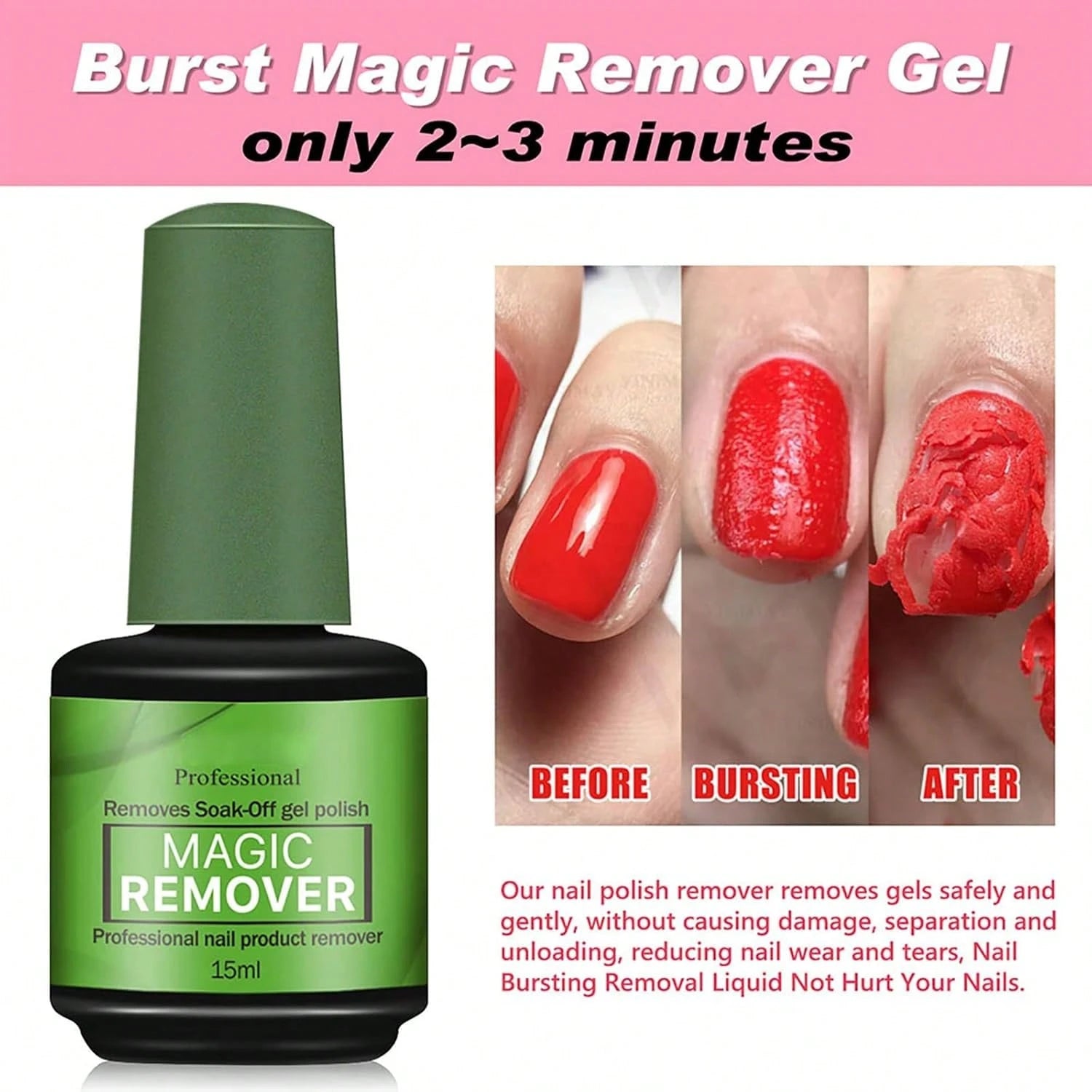Nail Polish Remover, 3 Min Quickly Remover Nail Polish, No Harm To Skin, No Irritating Odor, No Need For Foil, Soaking Or Wrapping, No Acetone