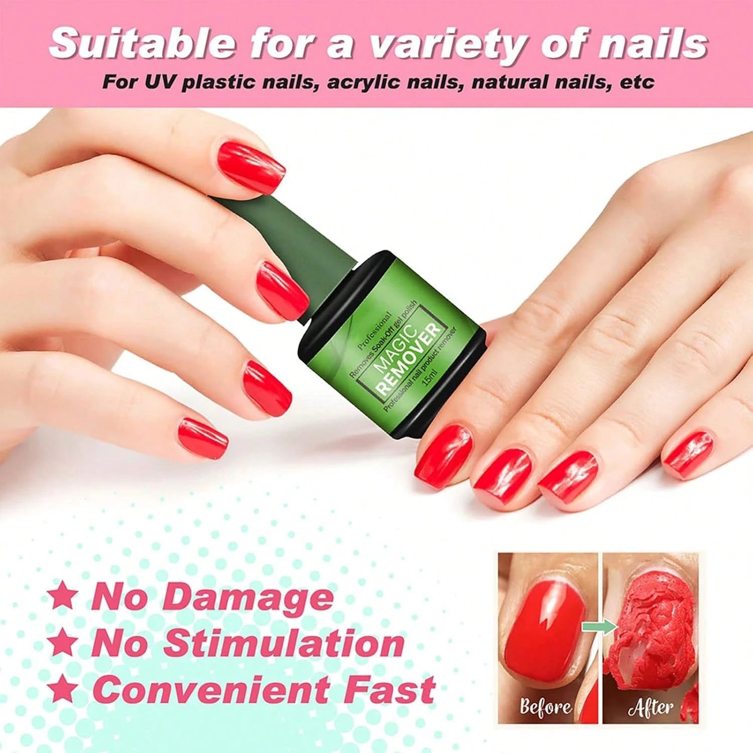 Nail Polish Remover, 3 Min Quickly Remover Nail Polish, No Harm To Skin, No Irritating Odor, No Need For Foil, Soaking Or Wrapping, No Acetone