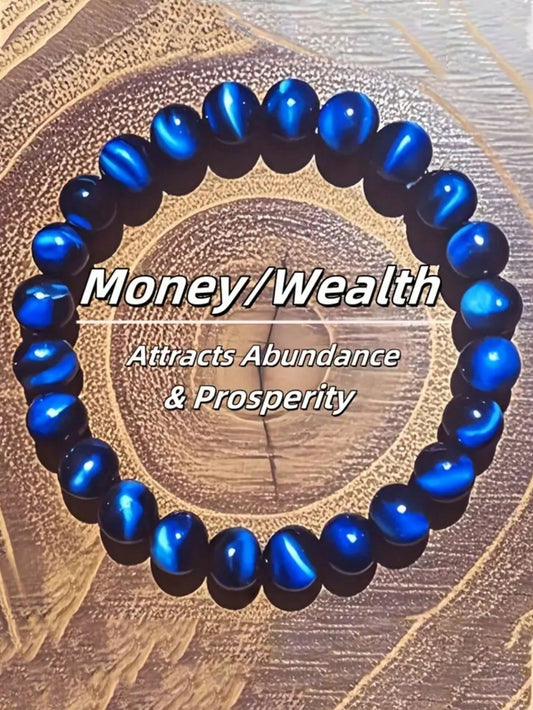 Navy Blue Tiger Eye Pendant Bracelet- Symbolizing Wisdom And Decisiveness, Natural Stone Layered Design, Suitable For Casual Dates, Parties And Formal Events, Elegant Cat Eye Jewelry Effect, For Men