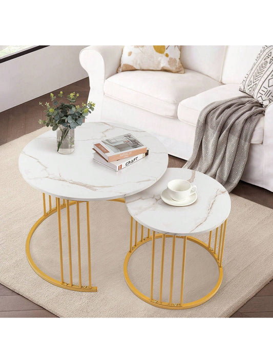 Nesting Coffee Table Set Of 2, Round Table, Morden End Side Table Night Stand For Bedroom Dining Room