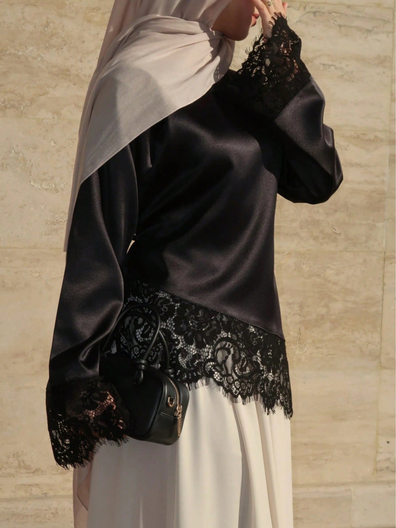 New Arrival Plus Size Women's Fashion Elegant Lace Patchwork Long Sleeve T-Shirt Black, Chic & Elegant