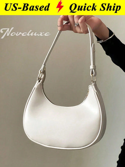 New Fashionable And Simple Crescent-Shaped Bright Surface Shoulder Bag Business Casual Women Bag Vintage Bag For Women PU Leather Solid Color Baguette