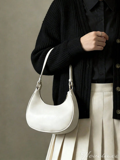 New Fashionable And Simple Crescent-Shaped Bright Surface Shoulder Bag Business Casual Women Bag Vintage Bag For Women PU Leather Solid Color Baguette