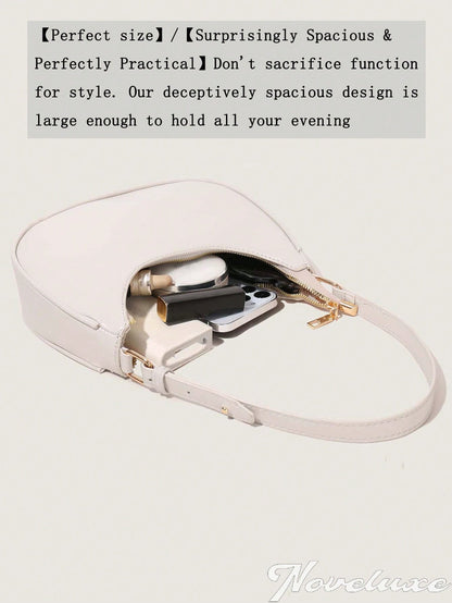 New Fashionable And Simple Crescent-Shaped Bright Surface Shoulder Bag Business Casual Women Bag Vintage Bag For Women PU Leather Solid Color Baguette