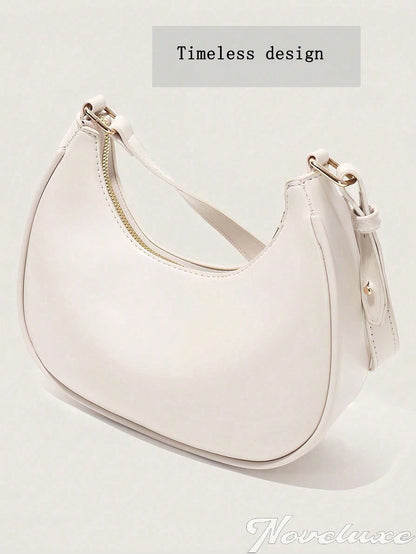 New Fashionable And Simple Crescent-Shaped Bright Surface Shoulder Bag Business Casual Women Bag Vintage Bag For Women PU Leather Solid Color Baguette