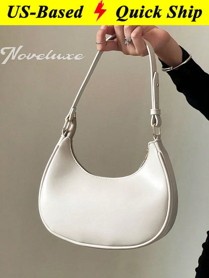 New Fashionable And Simple Crescent-Shaped Bright Surface Shoulder Bag Business Casual Women Bag Vintage Bag For Women PU Leather Solid Color Baguette