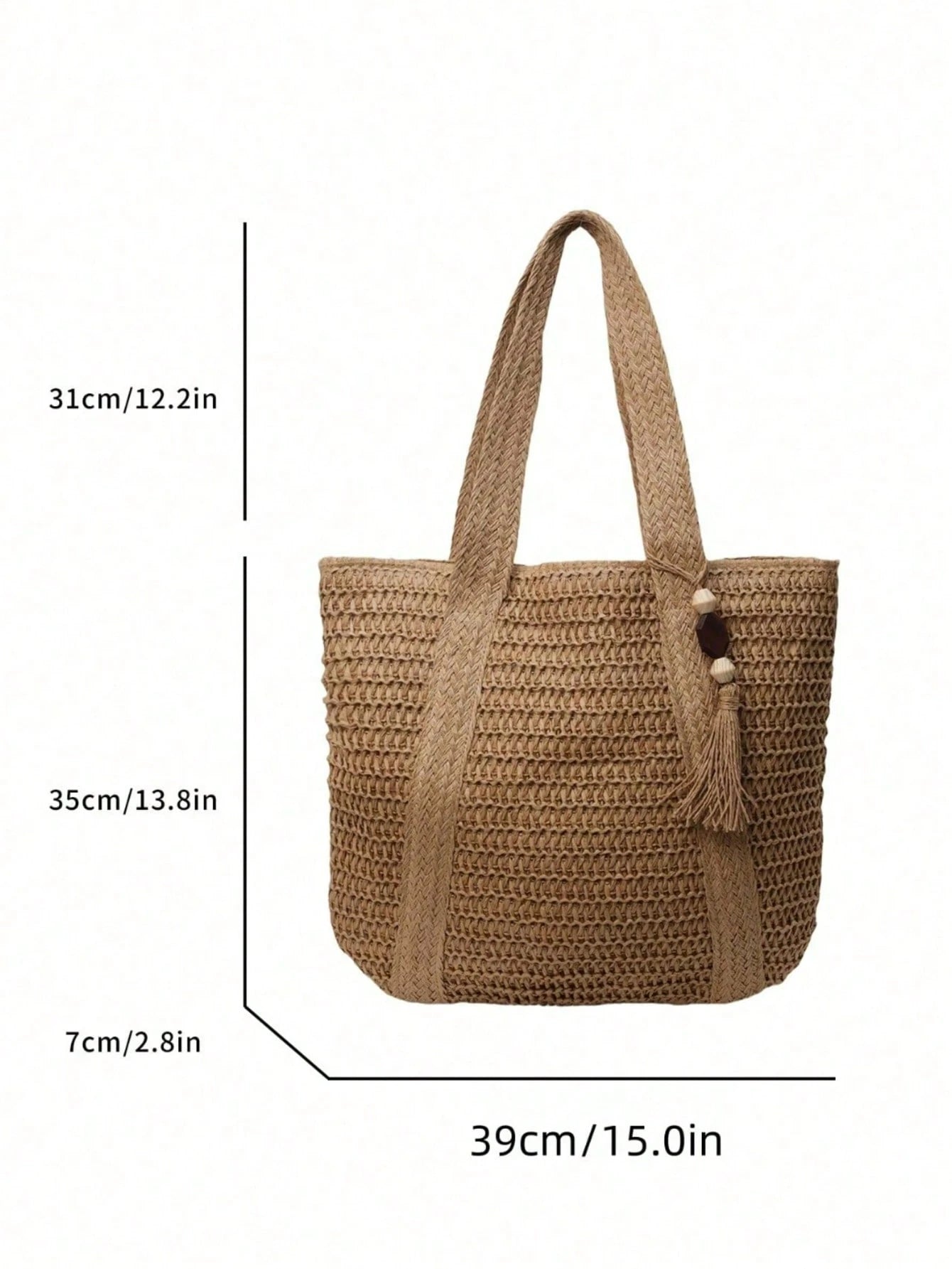 New Fashionable Versatile Tote Bag, Beach Vacation Bag, Lightweight Elegant Design Straw Woven Boho Style Shoulder Bag, Handbag, Large Capacity, Suitable For Women, College Students, Teenagers, With T