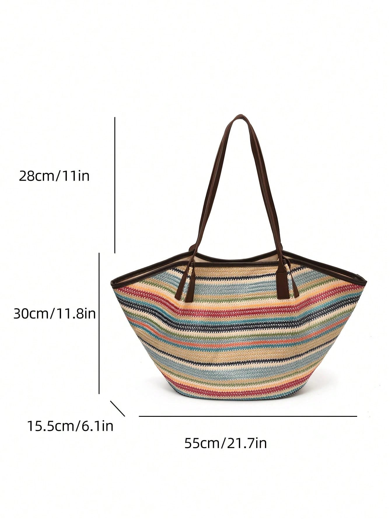 New Korean Style Rainbow Striped Colorblock Shoulder Handbag, Fashion Casual Tote Bag For Women