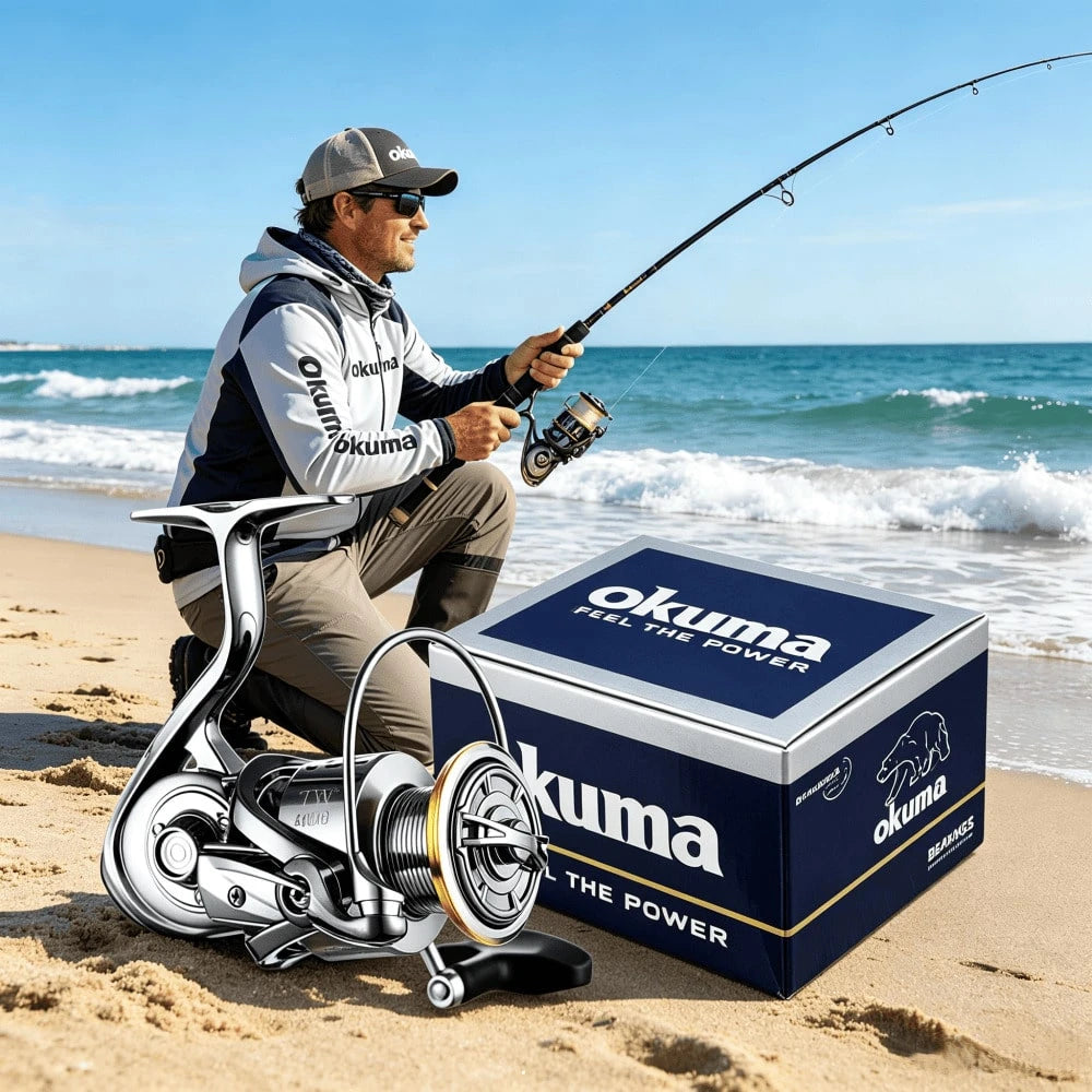 New Okuma Fishing Reel All-Metal Series 12+1BB Stainless Steel Bearings 5.5:1 Shallow Cup Reel 15 KG Max Drag Spinning Reel