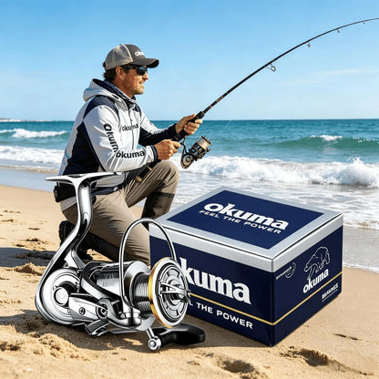 New Okuma Fishing Reel All-Metal Series 12+1BB Stainless Steel Bearings 5.5:1 Shallow Cup Reel 15 KG Max Drag Spinning Reel