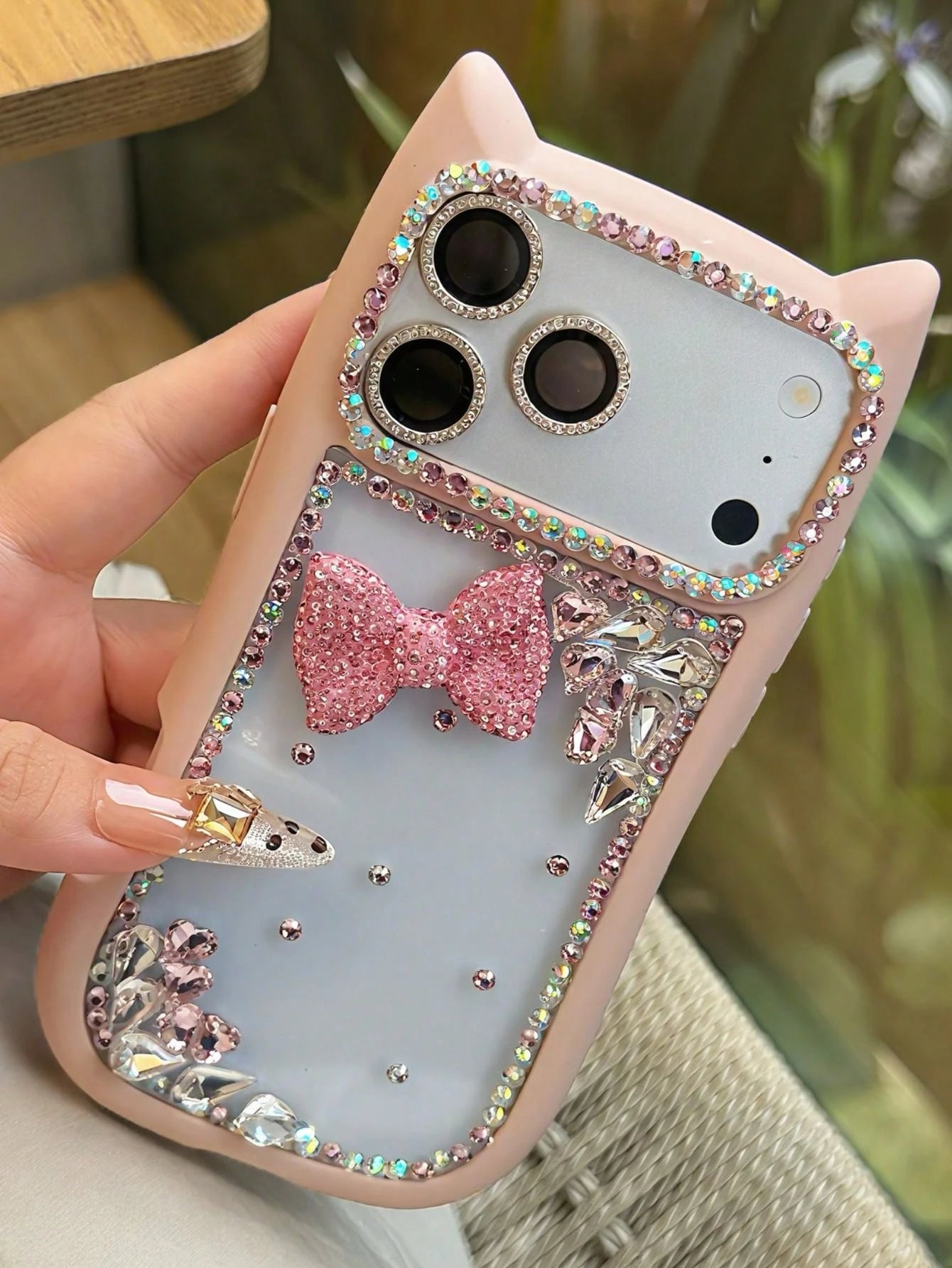 New Shiny Cat Ear High-End Protective Phone Case, Cute 3D Bow Diamond Shockproof Cover, Compatible With Iphone 17 Pro Max/17e, New Fashionable 16 Pro Max/13/14/15/16e