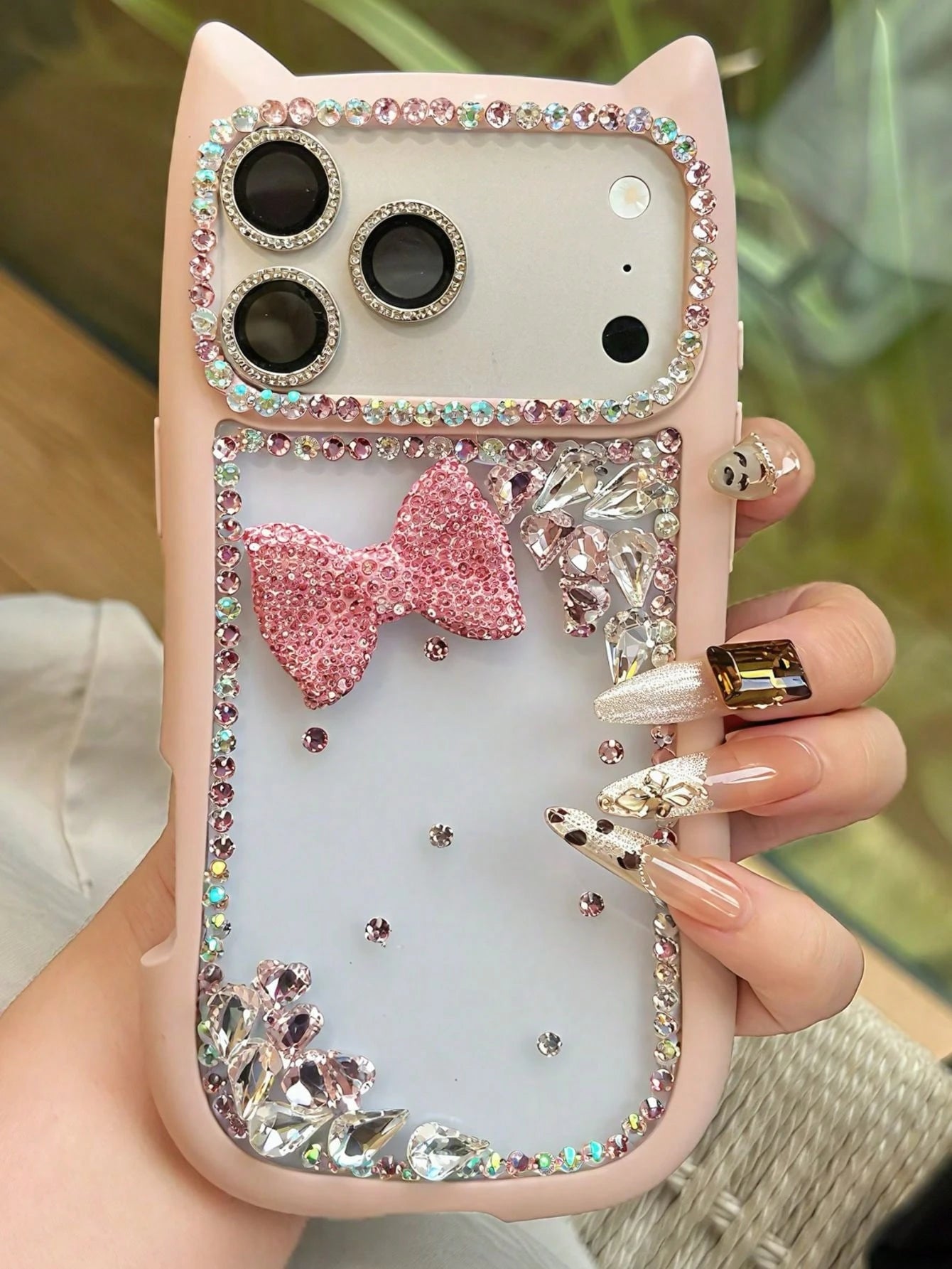 New Shiny Cat Ear High-End Protective Phone Case, Cute 3D Bow Diamond Shockproof Cover, Compatible With Iphone 17 Pro Max/17e, New Fashionable 16 Pro Max/13/14/15/16e