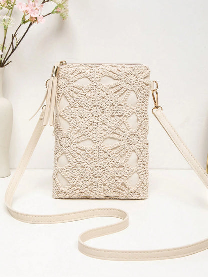 New Small Crossbody Bag For Women, Niche Beach Side Versatile Shoulder Bag, Fashionable Mini Square Envelope Bag, Versatile Ins Casual Crossbody Vacation Beach Bag, Beach, Holiday, Straw Bag