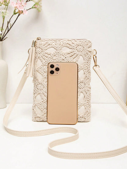 New Small Crossbody Bag For Women, Niche Beach Side Versatile Shoulder Bag, Fashionable Mini Square Envelope Bag, Versatile Ins Casual Crossbody Vacation Beach Bag, Beach, Holiday, Straw Bag