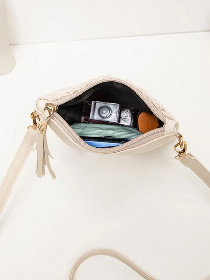 New Small Crossbody Bag For Women, Niche Beach Side Versatile Shoulder Bag, Fashionable Mini Square Envelope Bag, Versatile Ins Casual Crossbody Vacation Beach Bag, Beach, Holiday, Straw Bag