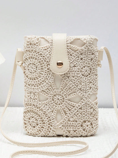 New Small Crossbody Bag For Women, Niche Beach Side Versatile Shoulder Bag, Fashionable Mini Square Envelope Bag, Versatile Ins Casual Crossbody Vacation Beach Bag, Beach, Holiday, Straw Bag