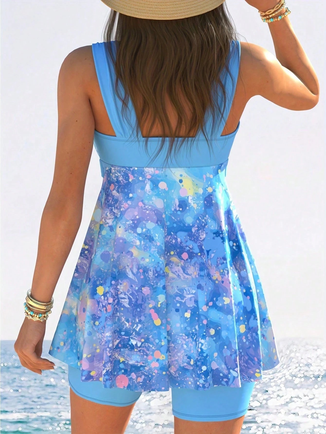 New Women's One-Piece Slim Printed Vacation Style Swimming Skirt