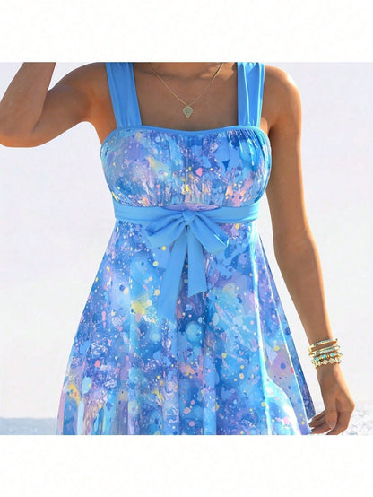 New Women's One-Piece Slim Printed Vacation Style Swimming Skirt