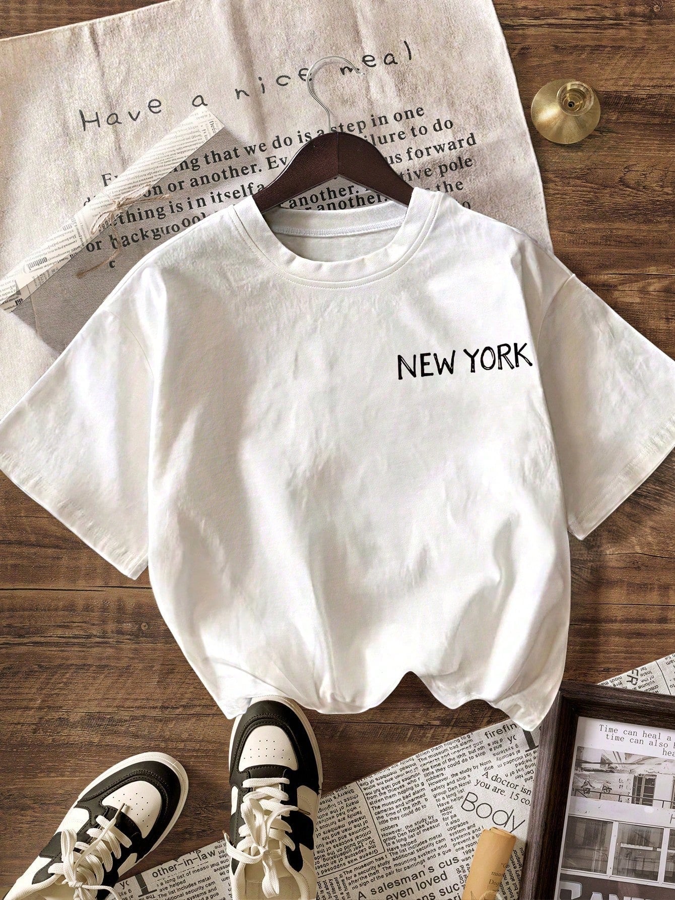 New York City Graphic T-Shirt, Plus Size Women's Casual Round Neck Short Sleeve T-Shirt, Summer Vacation White