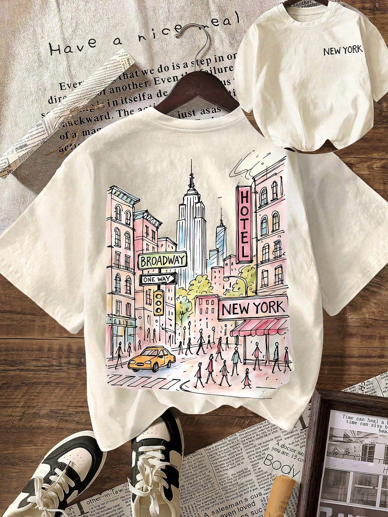 New York City Graphic T-Shirt, Plus Size Women's Casual Round Neck Short Sleeve T-Shirt, Summer Vacation White