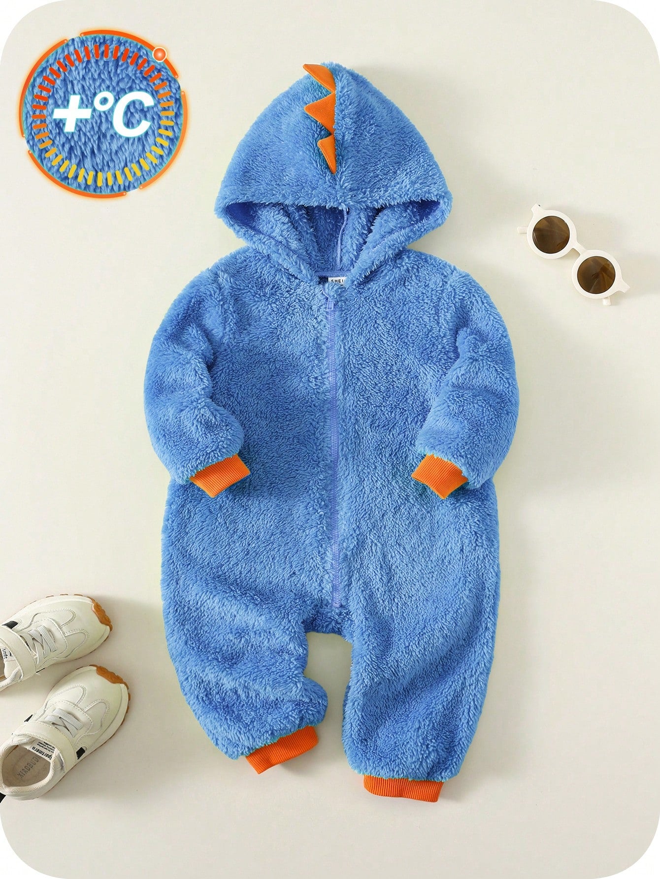 Newborn Baby Boy Clothes Baby Boy Fall And Winter Clothes Outfit Set, Contrast Color Neon Green Thermal Lined Thickened Cute Dinosaur Design Hooded Jumpsuit, Comfortable Versatile Casual Fashion