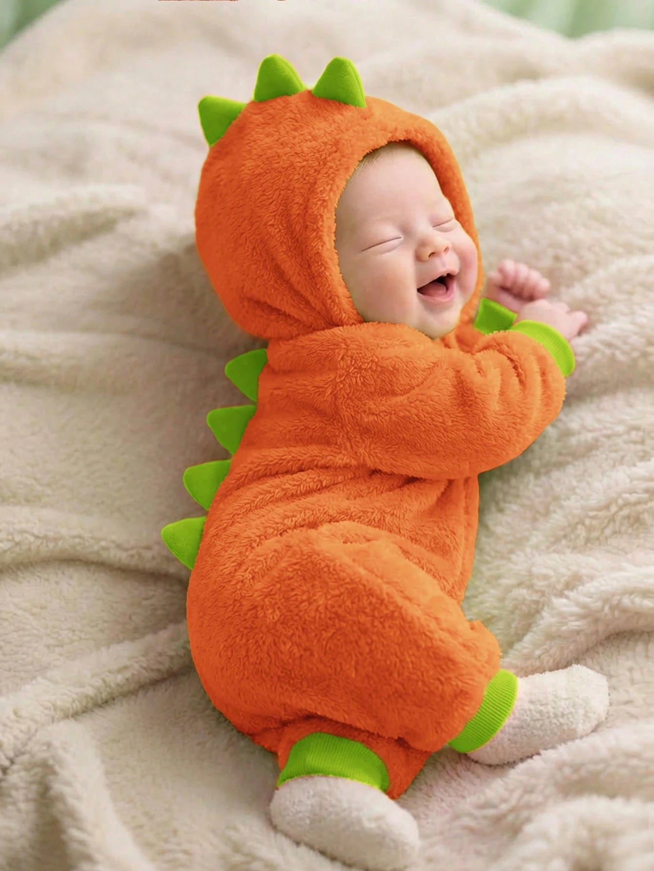 Newborn Baby Boy Clothes Baby Boy Fall And Winter Clothes Outfit Set, Contrast Color Neon Green Thermal Lined Thickened Cute Dinosaur Design Hooded Jumpsuit, Comfortable Versatile Casual Fashion