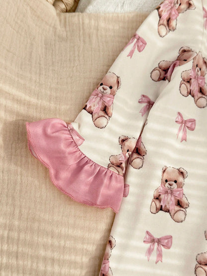 Newborn Baby Cute Knitted Cartoon Bear Pattern Romper With Headband Set