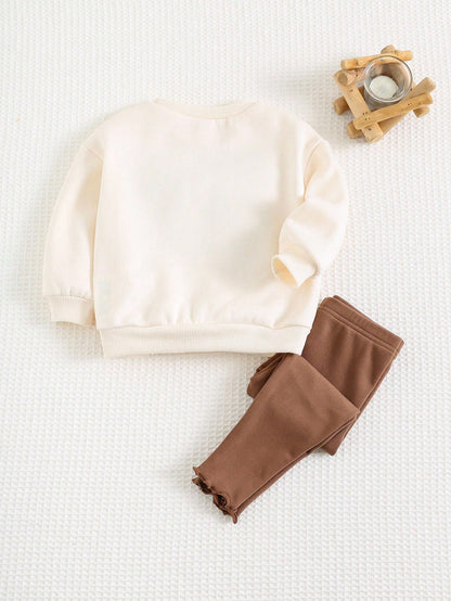 Newborn Baby Girl Autumn/Winter Cute Floral Pattern Black & White Sweatshirt And Pants Set