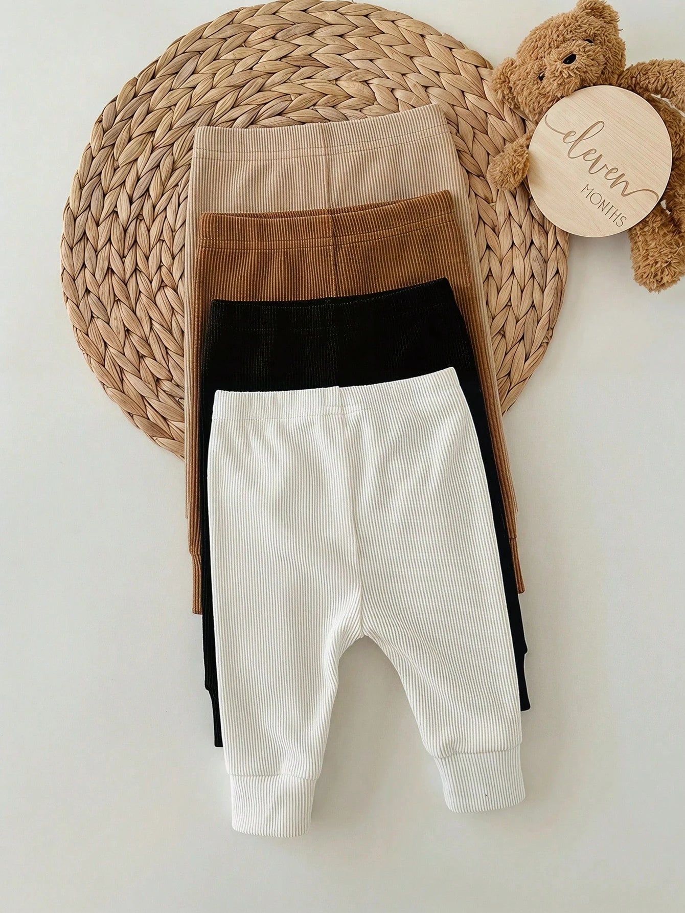 Newborn Baby Girl Autumn/Winter Cute Versatile Knit Solid Color Elastic Waist Long Pants 4pcs