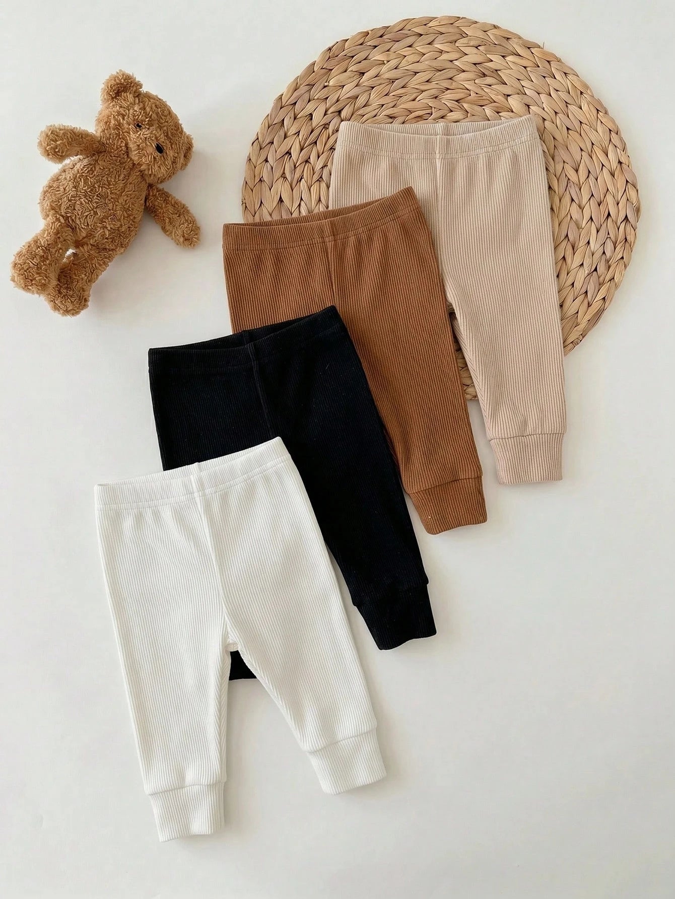 Newborn Baby Girl Autumn/Winter Cute Versatile Knit Solid Color Elastic Waist Long Pants 4pcs