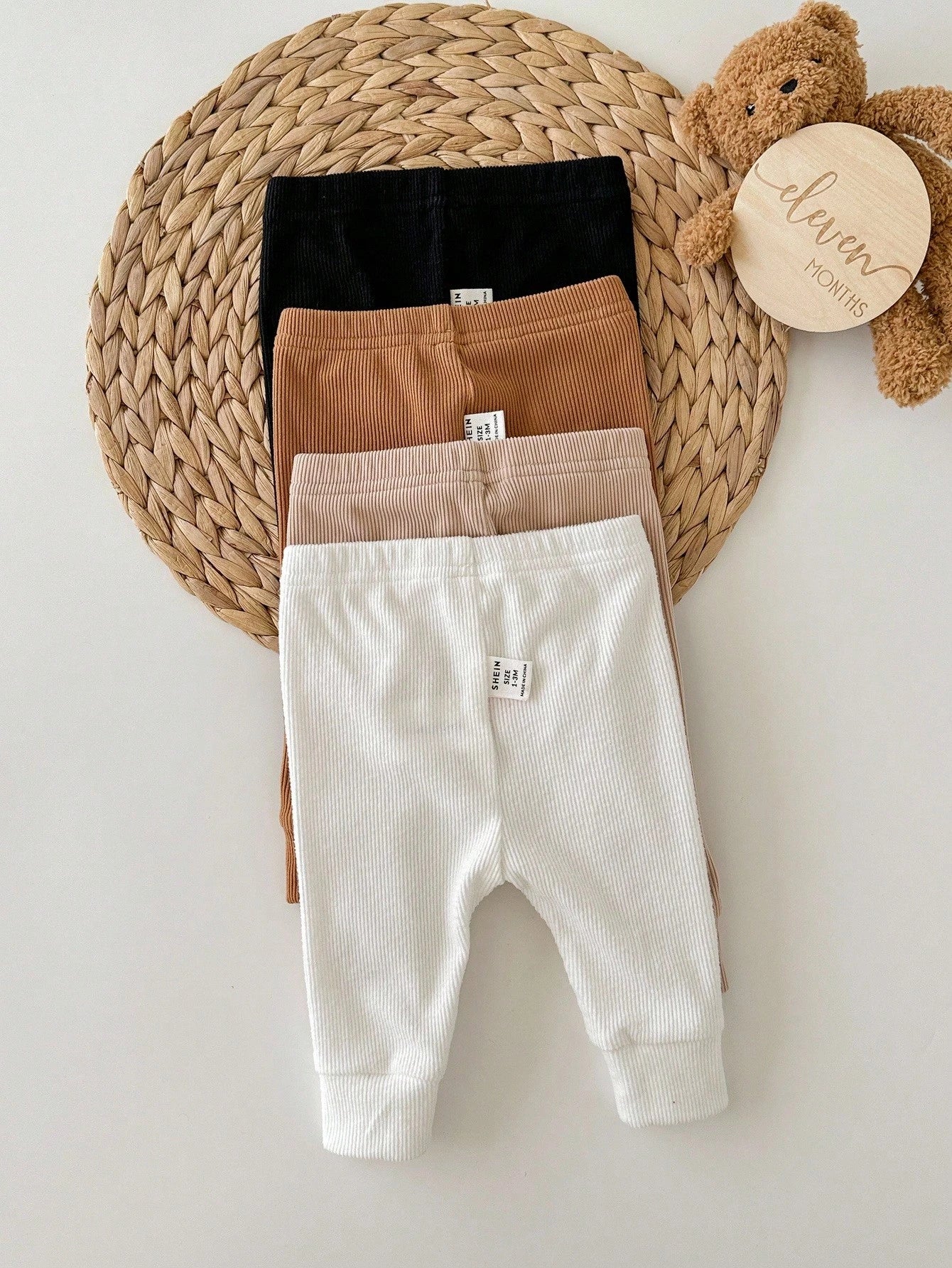 Newborn Baby Girl Autumn/Winter Cute Versatile Knit Solid Color Elastic Waist Long Pants 4pcs