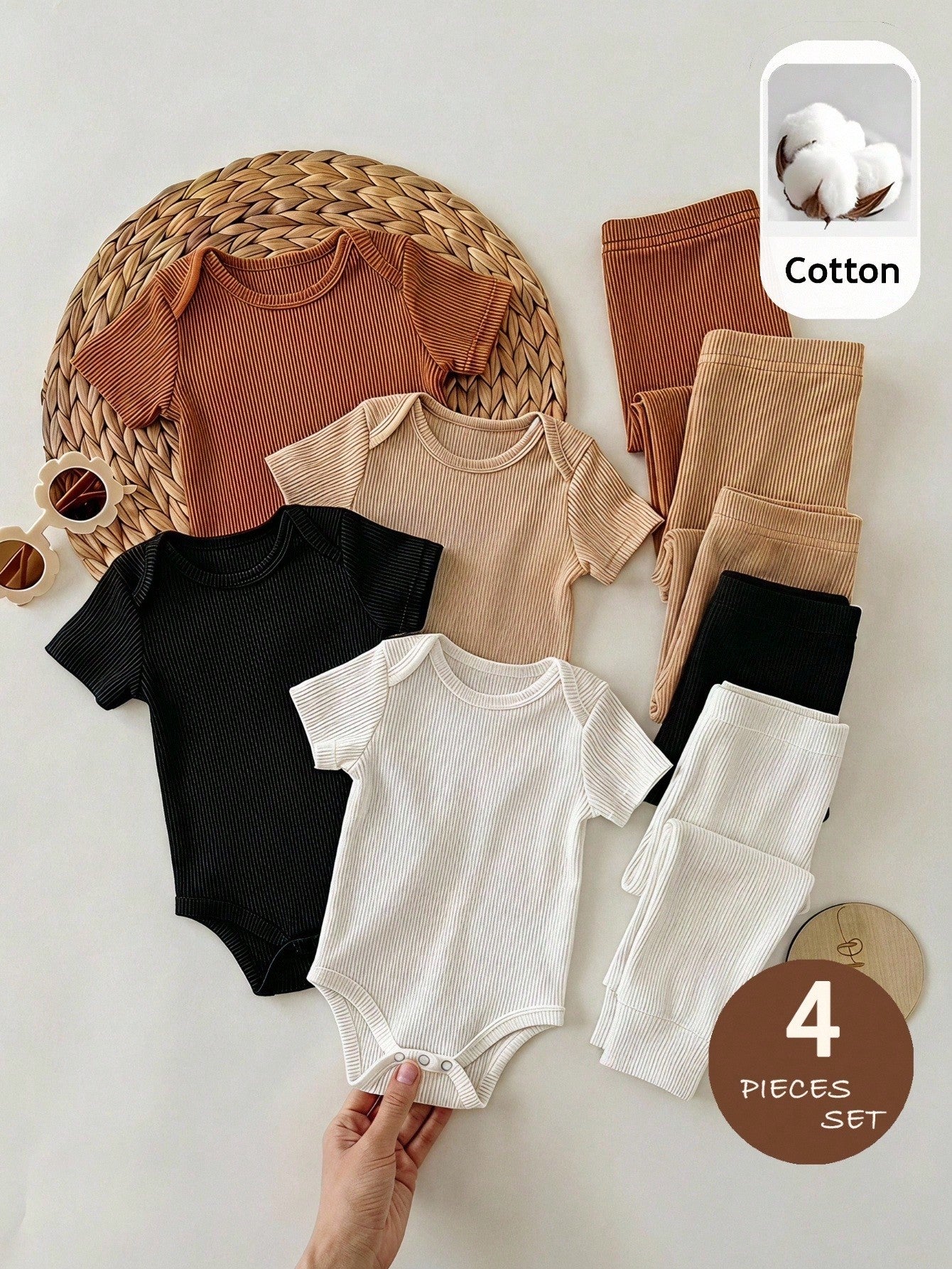 Newborn Baby Girl Autumn/Winter Cute Versatile Knit Solid Color Elastic Waist Long Pants 4pcs