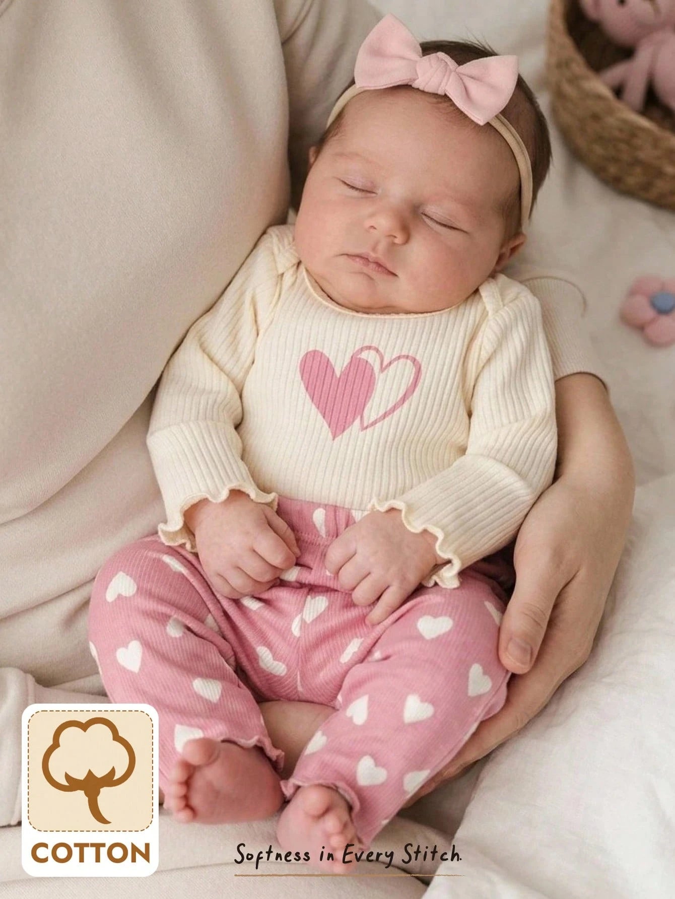 Newborn Baby Girl Cute Cartoon & Floral Pattern Long Sleeve Loungewear Set