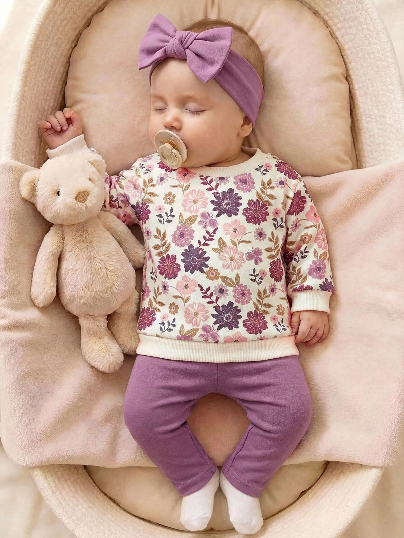 Newborn Baby Girl Cute Casual Knit Floral Pattern Long Sleeve Sweatshirt Elastic Waist Long Pants Set