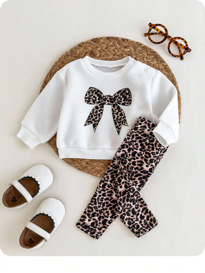 Newborn Baby Girl Cute Casual Knit Floral Pattern Long Sleeve Sweatshirt Elastic Waist Long Pants Set