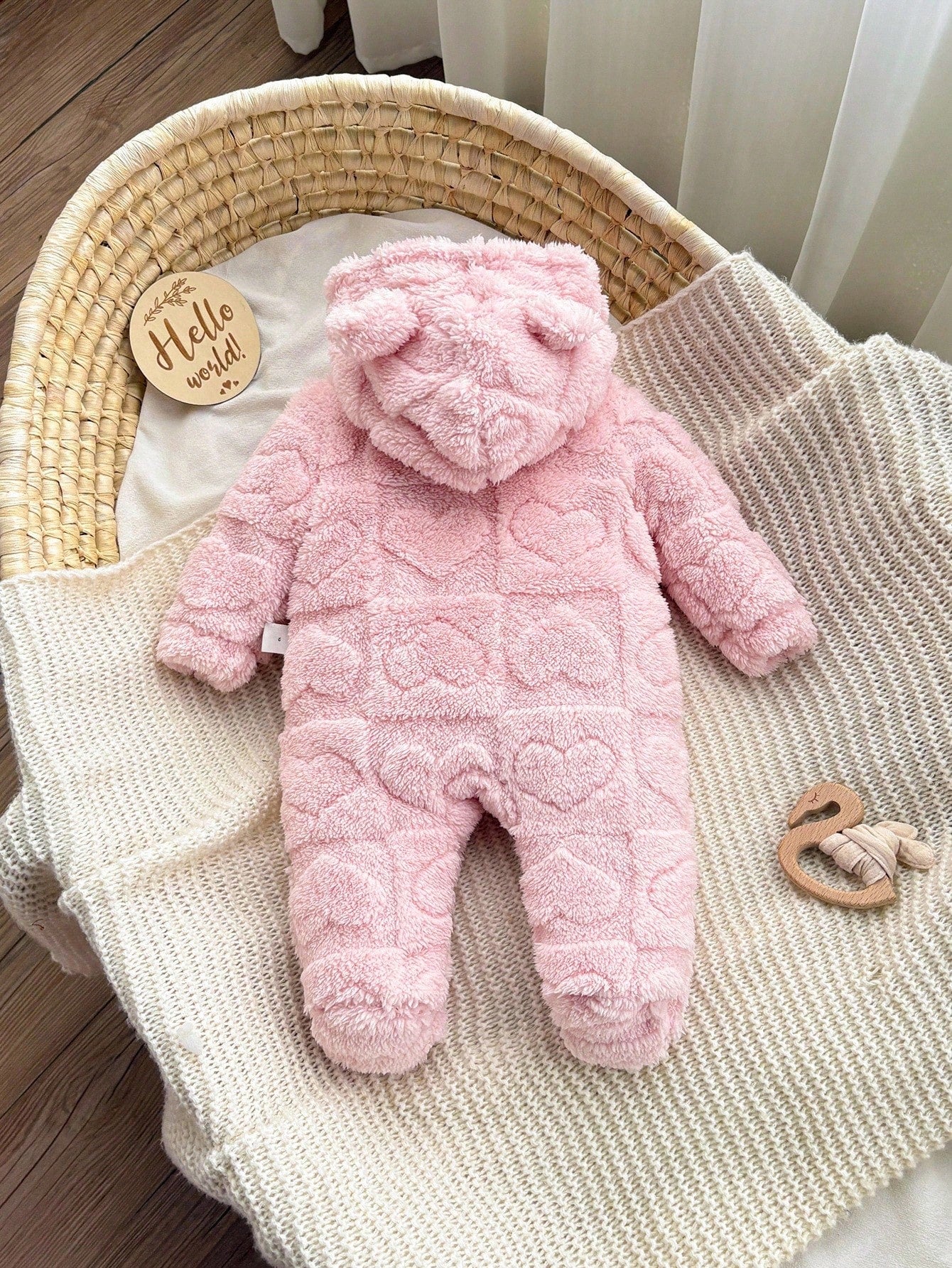 Newborn Baby Girl Cute Fluffy Pink Heart Pajamas,Autumn/Winter Winter Jumpsuit Snowsuit Clothes Warm Fleece Fall