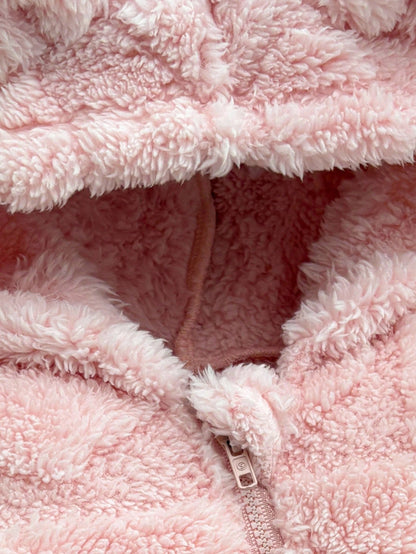 Newborn Baby Girl Cute Fluffy Pink Heart Pajamas,Autumn/Winter Winter Jumpsuit Snowsuit Clothes Warm Fleece Fall