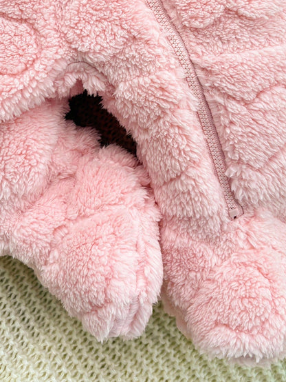 Newborn Baby Girl Cute Fluffy Pink Heart Pajamas,Autumn/Winter Winter Jumpsuit Snowsuit Clothes Warm Fleece Fall