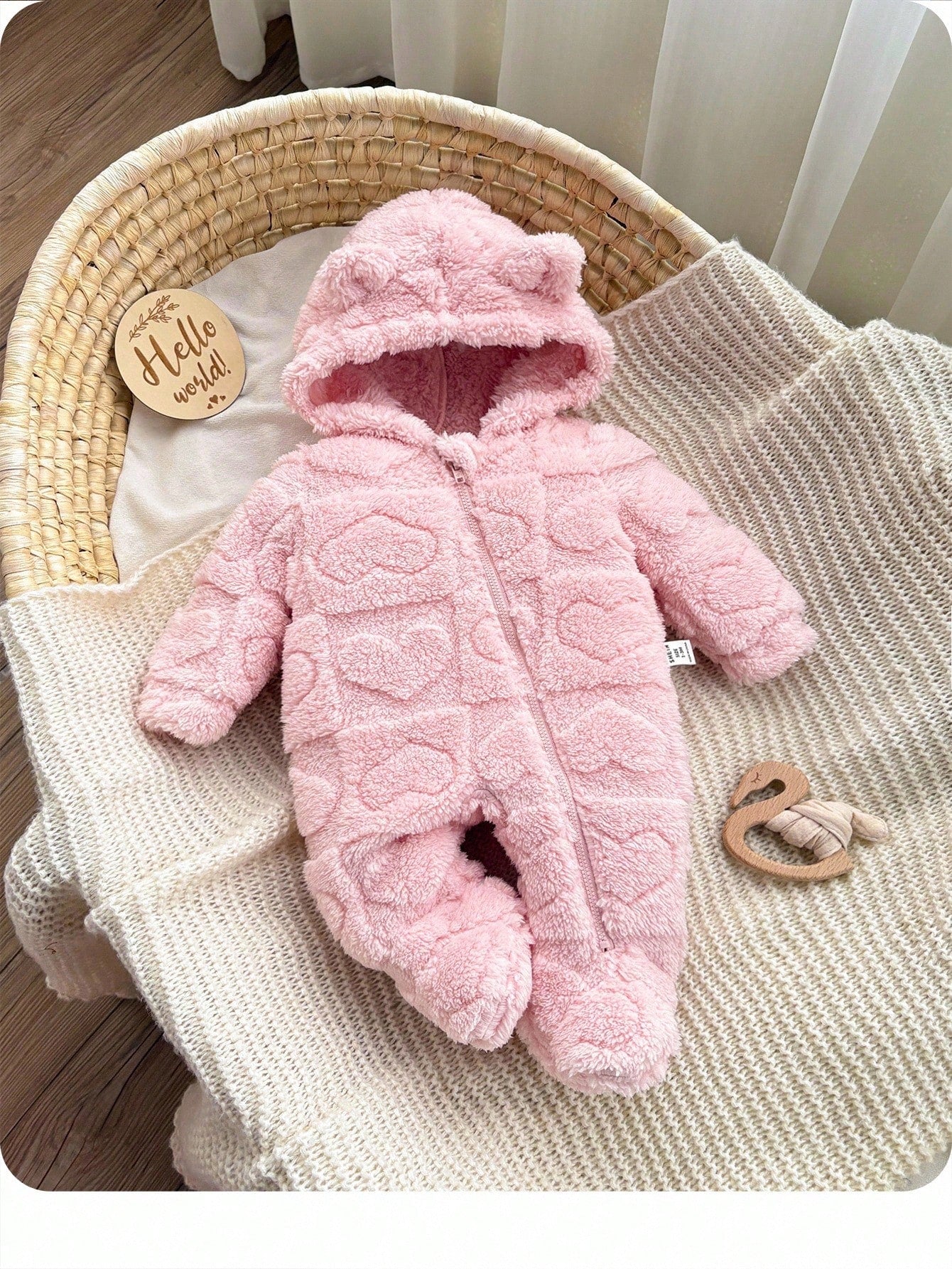 Newborn Baby Girl Cute Fluffy Pink Heart Pajamas,Autumn/Winter Winter Jumpsuit Snowsuit Clothes Warm Fleece Fall