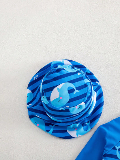 Newborn Baby Striped Dolphin Print One-Piece Swimsuit, Beach/Holiday,Kids