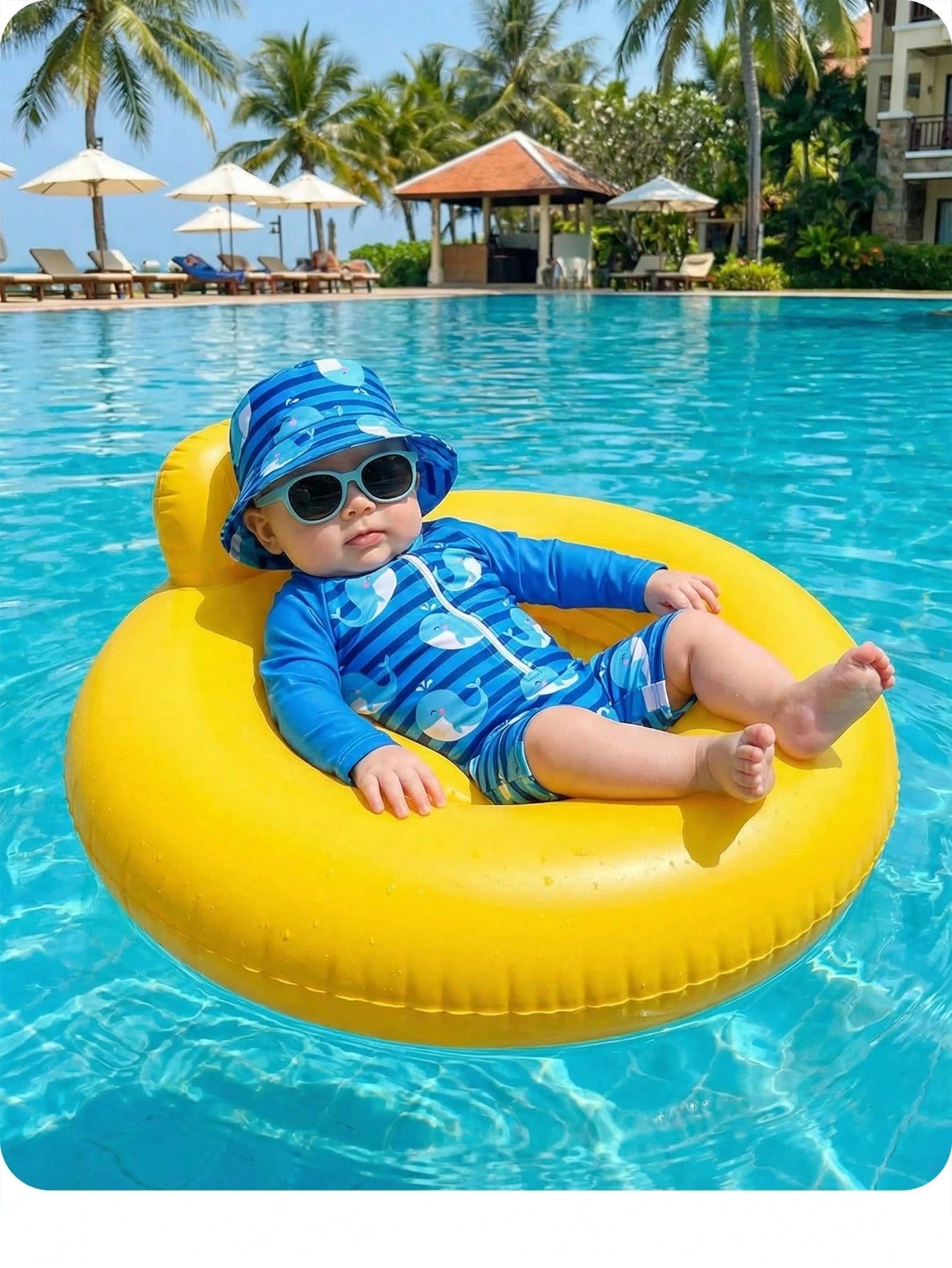 Newborn Baby Striped Dolphin Print One-Piece Swimsuit, Beach/Holiday,Kids