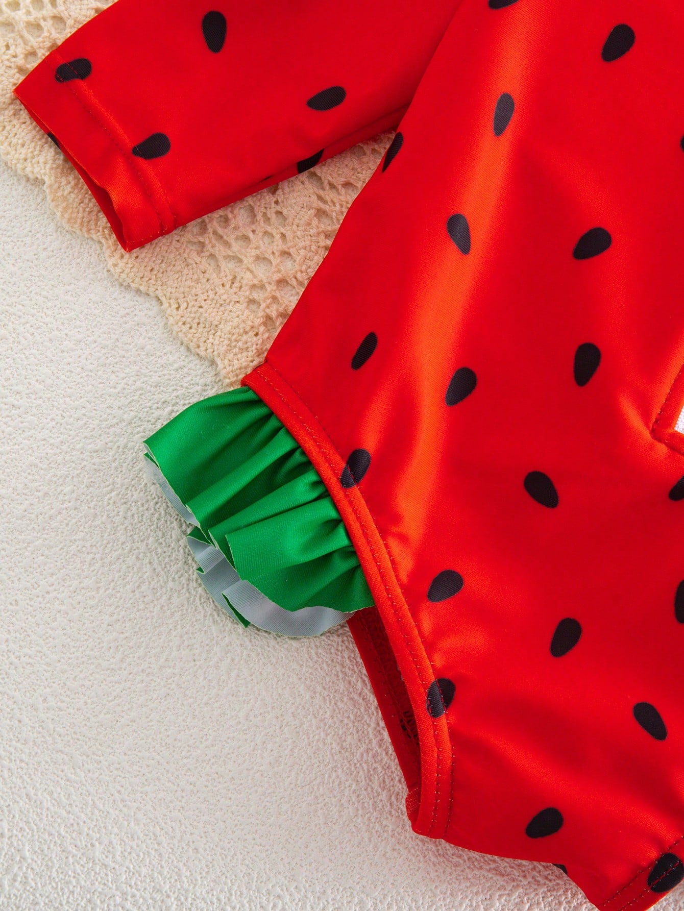 Newborn Baby Watermelon Print Color Block Ruffled One-Piece Swimsuit With Hat Beach Essentials Wear Swimwear For Bathing Suits