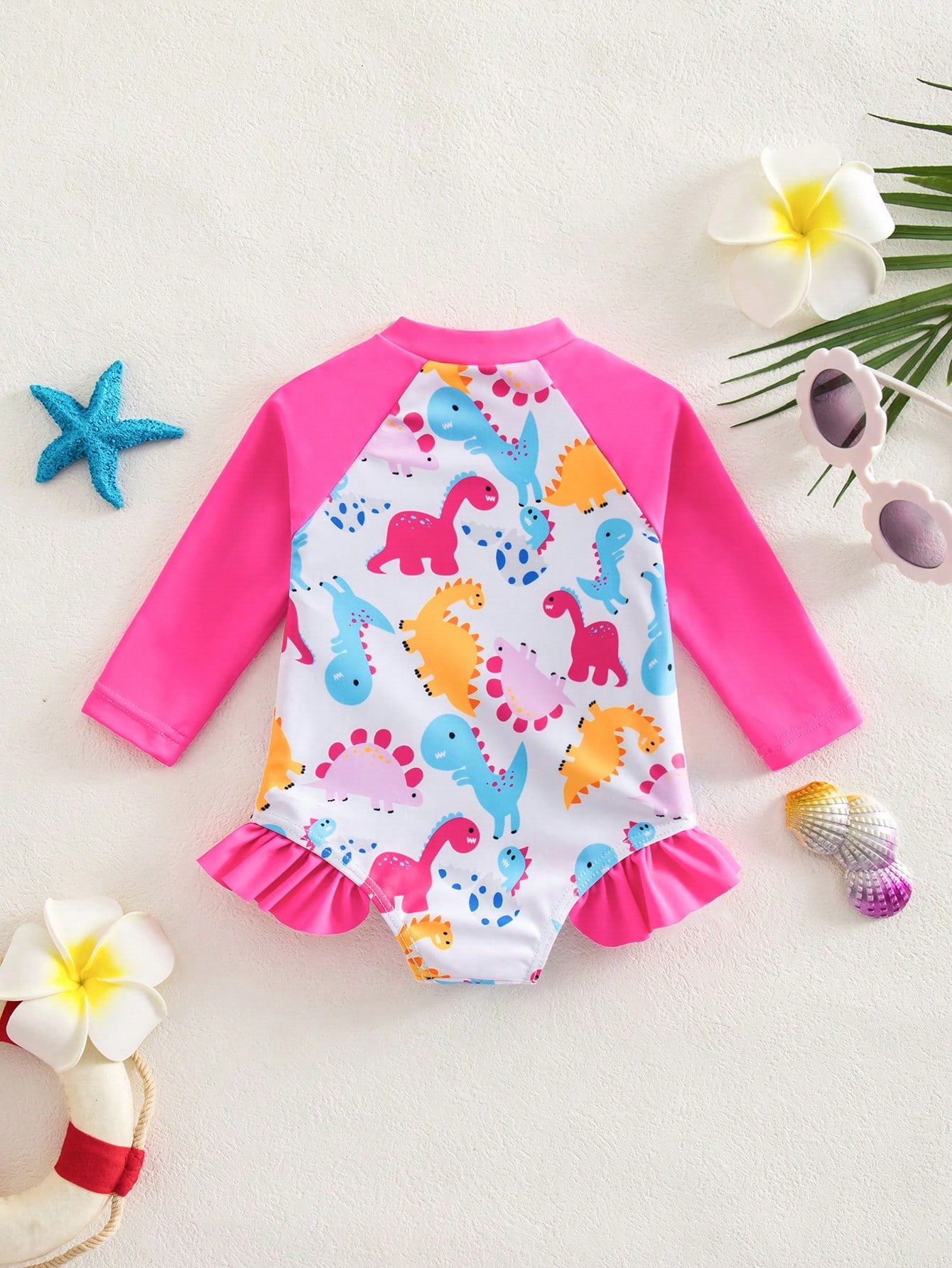 Newborn Baby Watermelon Print Color Block Ruffled One-Piece Swimsuit With Hat Beach Essentials Wear Swimwear For Bathing Suits