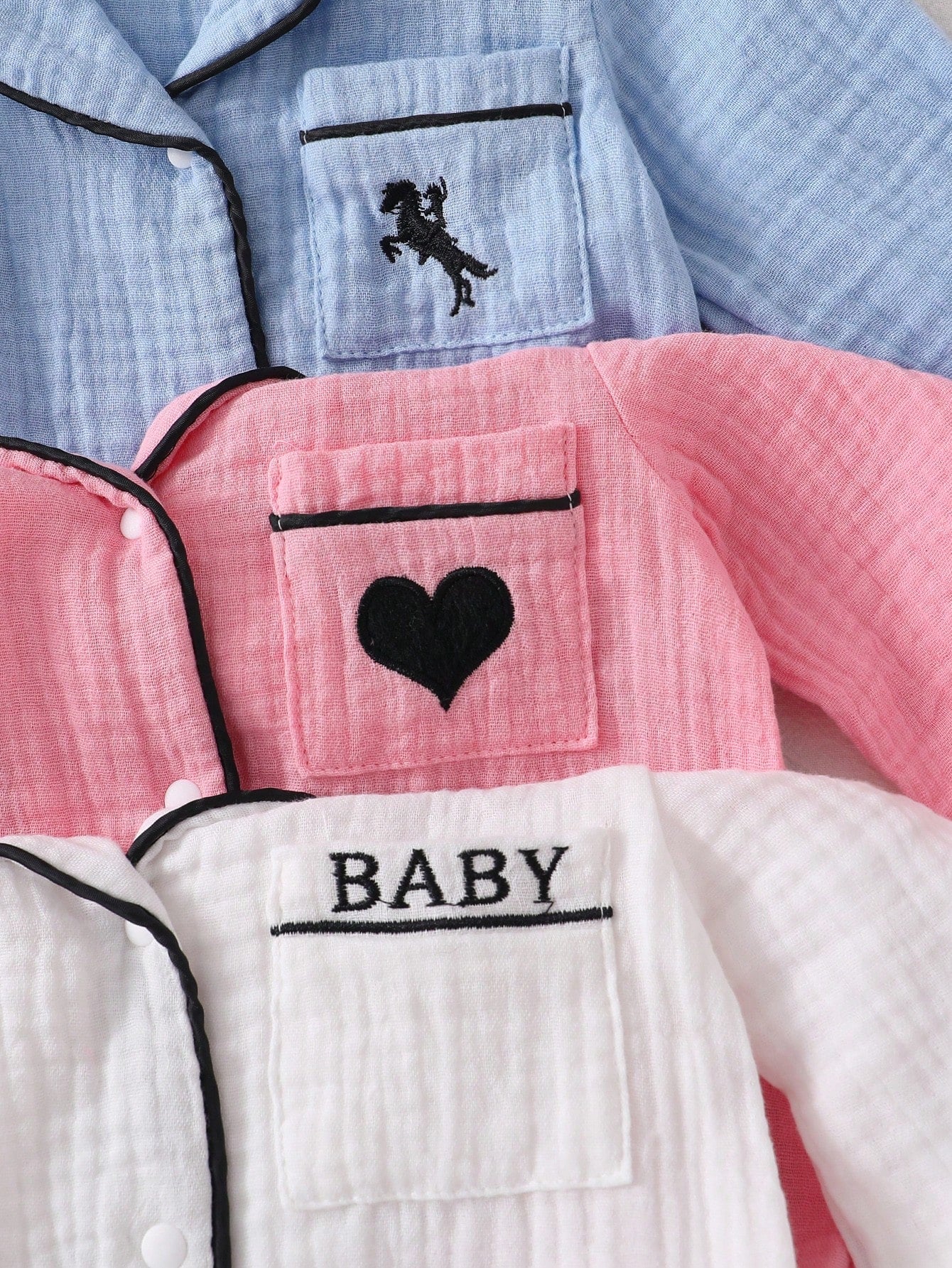 Newborn Home Jumpsuit Pajamas, Cotton Crinkle Fabric With Piping Trim, Soft And Comfortable