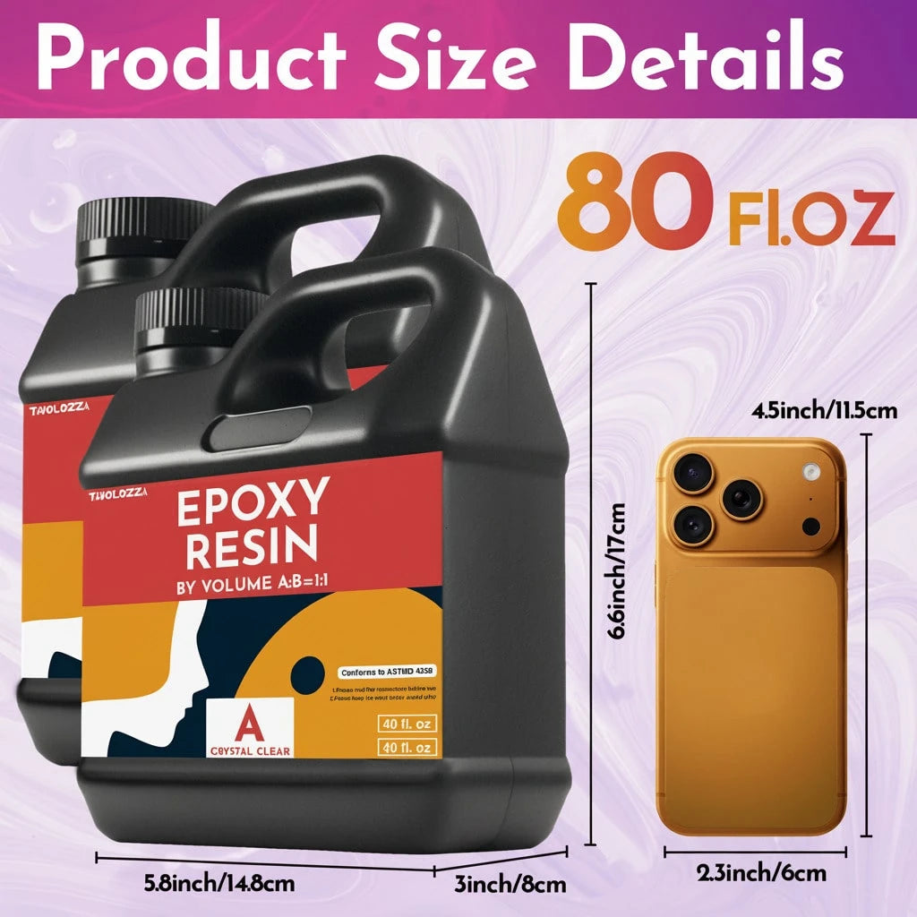 Newly Formulated Crystal Clear Epoxy Resin, Strong, Bubble-Free, Anti-Yellowing Art Resin That, Suitable For Casting, DIY, Resin Art, Molds, Jewelry, Easy To Mix 1:1 Ratio-PUDUO| Epoxy Resin Kit 80oz
