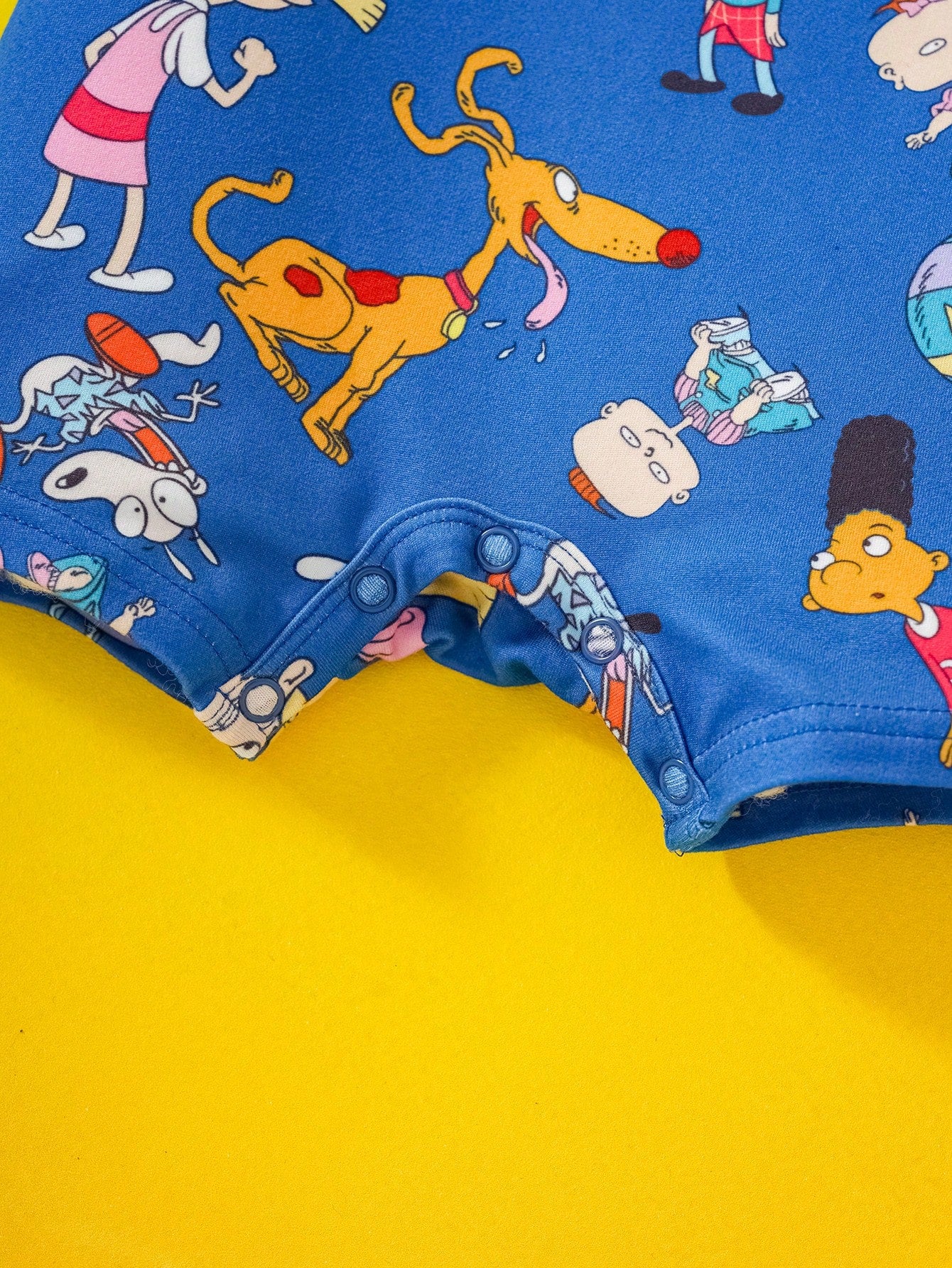 Nick 90s| Baby Boy Cartoon Multi-Character Allover Print Knitted Romper Jumpsuit, Spring/Summer