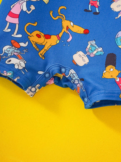 Nick 90s| Baby Boy Cartoon Multi-Character Allover Print Knitted Romper Jumpsuit, Spring/Summer