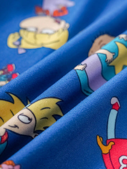 Nick 90s| Baby Boy Cartoon Multi-Character Allover Print Knitted Romper Jumpsuit, Spring/Summer