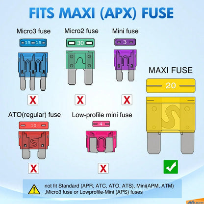 Nilight 32 Pcs Blade Fuses Maxi APX Replacement Fuse 20A 30A 40A 50A 60A 70A 80A 100AMP Assortment Kit For Cars Trucks RVs Boats Automotives Vehicle Campers SUV