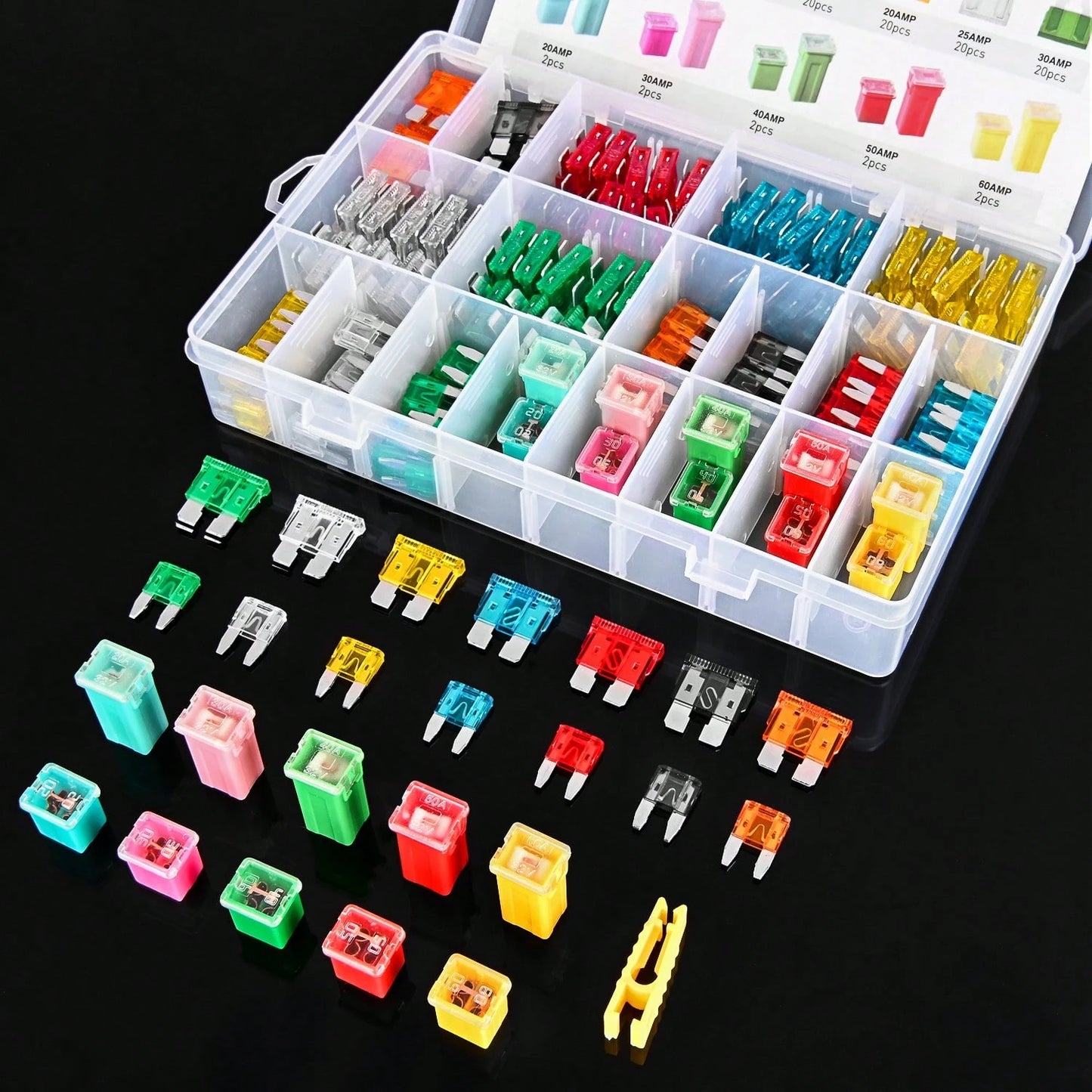 Nilight Blade Jcase Car Fuse Assortment Kit 5A 7.5A 10A 15A 20A 25A 30A Standard Mini Fuses 20A 30A 40A 50A 60A Low Tall STD Profile Fuses For Car Truck,250PCS Fuses + Box Fuses
